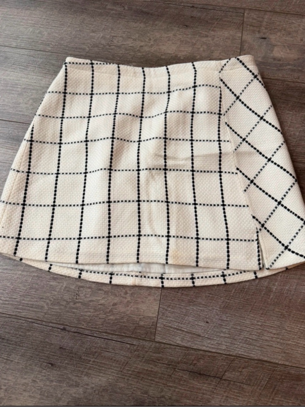 Cato Cream Mini Skirt with Black Windowpane Grid